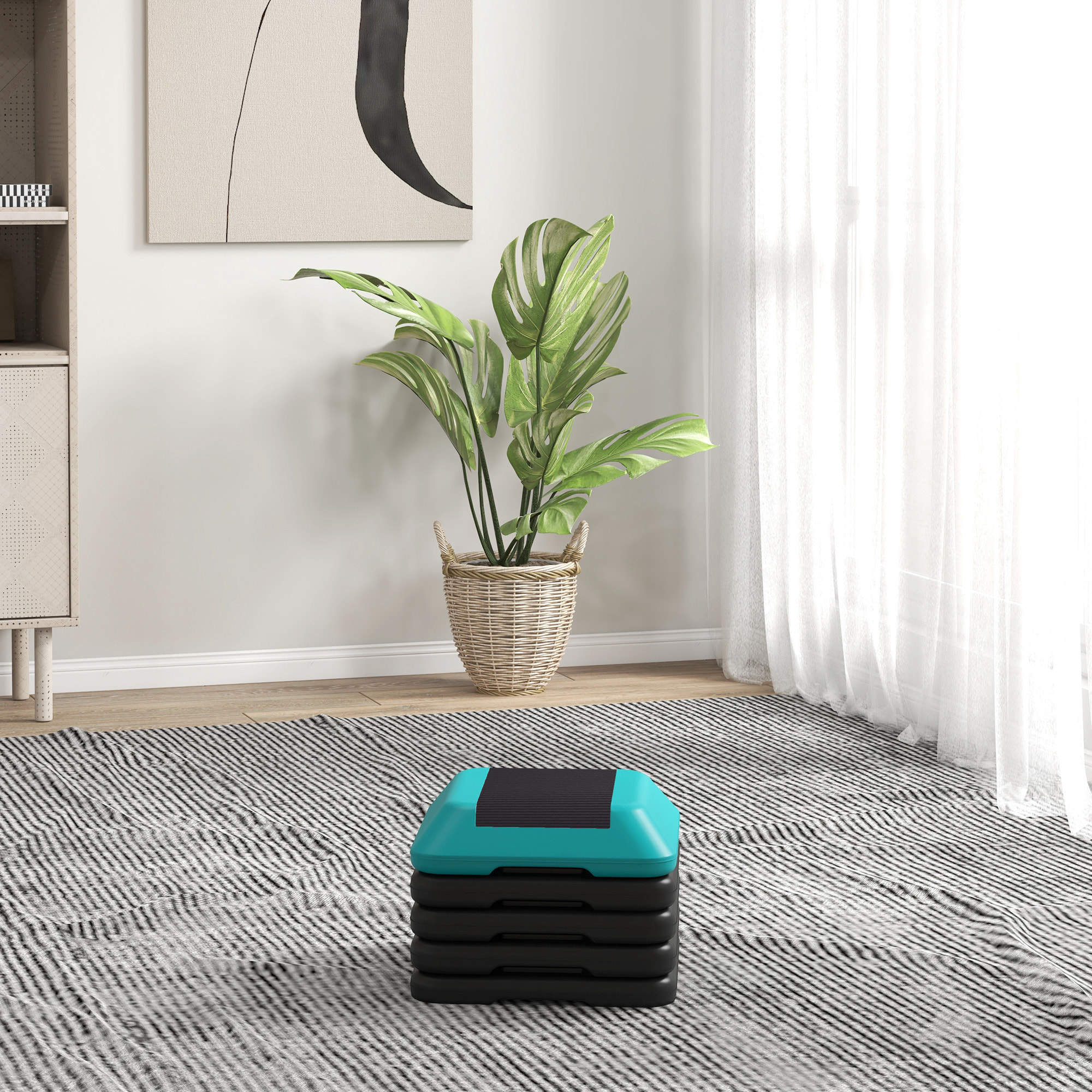 Stepper aerobic fitness réglable 5 niveaux H.10/15/20/25/30 cm max. 150 Kg turquoise noir