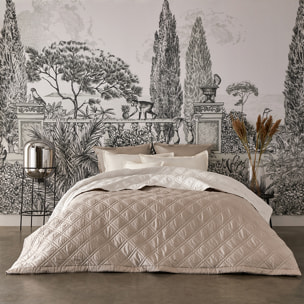 Couvre-lit matelassé bicolore en satin de coton bio, MERVEILLE, Blanc et beige