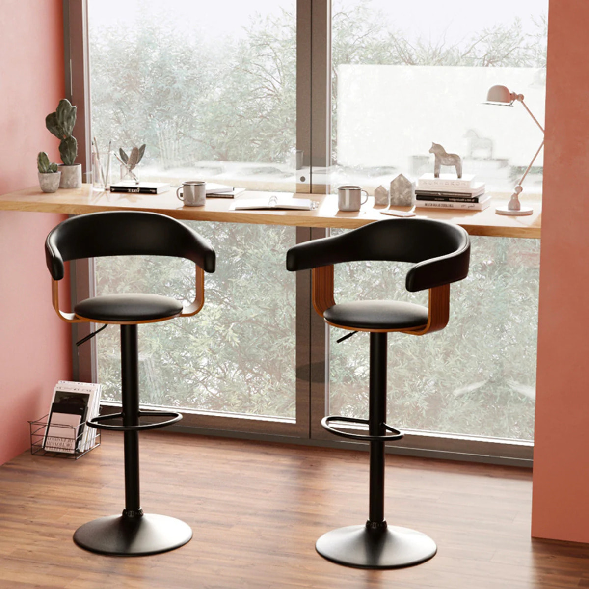 Chaise de bar réglable 62/84 cm en cuir synthétique noir - Harold