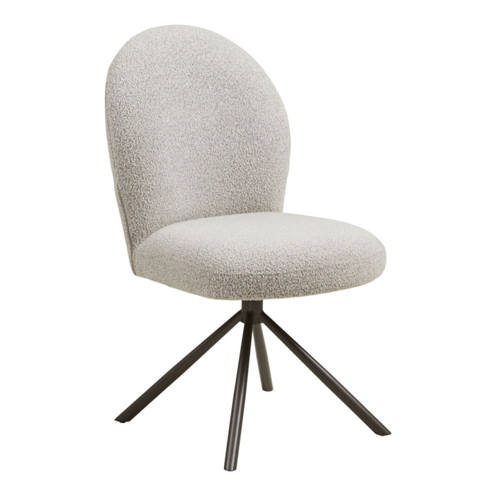 Lana - Sedia da pranzo girevole in bouclé sabbia con gambe grigie 50x63x91 cm