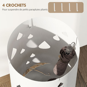 Porte-parapluie design - support parapluie H.41cm - 4 crochets, bac à eau - acier blanc