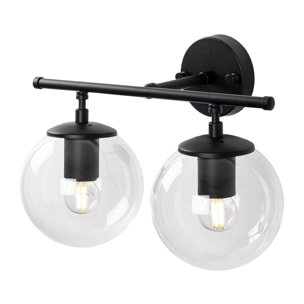 Aplique de pared pantalla transparente, metal , negro, 36x24x16, casquillo 2 x E14 Max 40 W