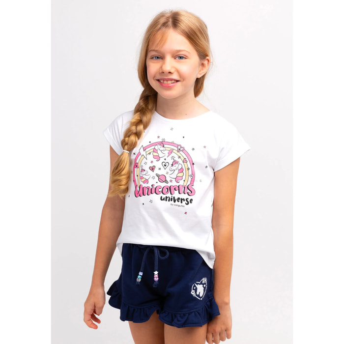 Camiseta de Niña Estampado Unicornio En Blanco