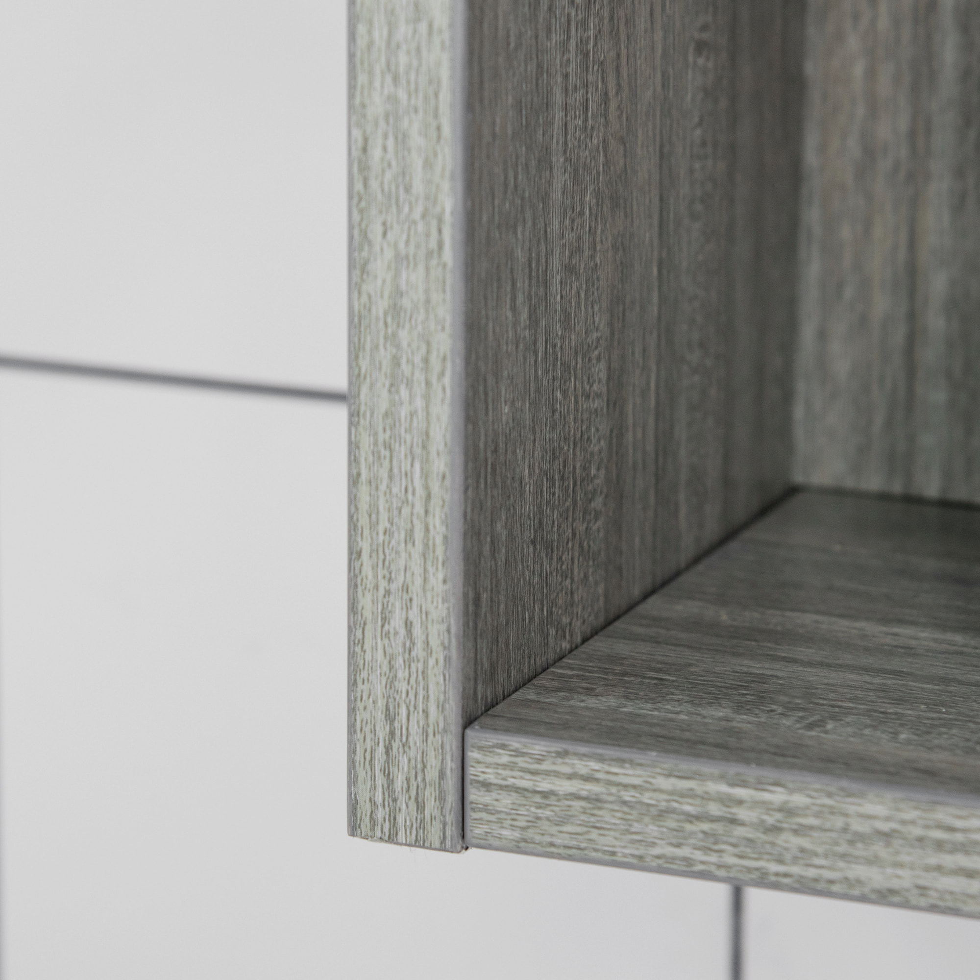 Armoire miroir salle de bain 3 portes 5 étagères, niche - 90 x 15 x 75 cm - effet bois gris