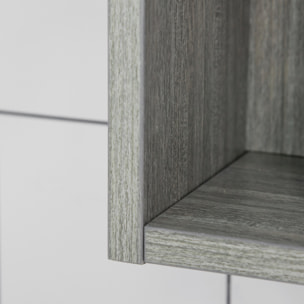 Armoire miroir salle de bain 3 portes 5 étagères, niche - 90 x 15 x 75 cm - effet bois gris