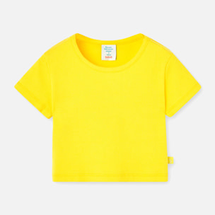 Camiseta niÃ±a, canalÃ© lisa, mangas cortas, amarillo