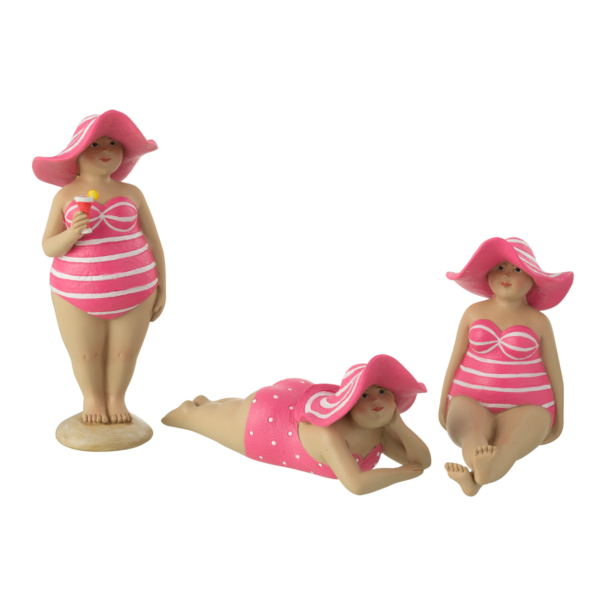 J-Line figurine Baigneuse Chapeau - polyrésine - rose - 3 pièces