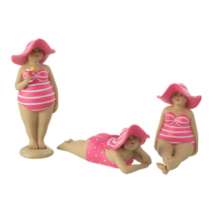 J-Line figurine Baigneuse Chapeau - polyrésine - rose - 3 pièces
