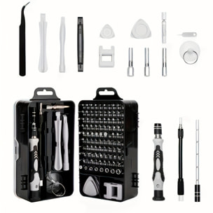 Kit de destornillador multifunción portátil 115 en 1 con eje flexible, barra de crecimiento, pinza y 98 puntas.