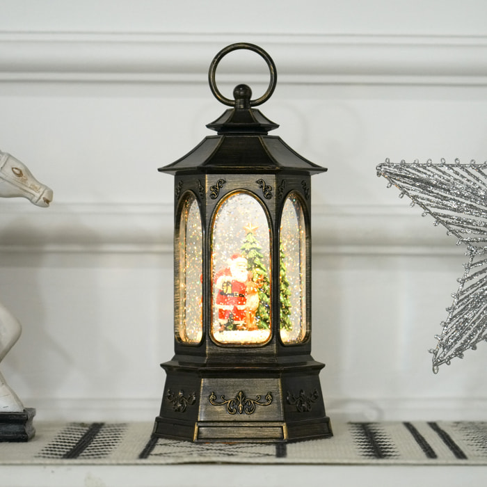 Boule à neige lanterne - lanterne de Noël à piles lumineuse et musicale - aspect bronze antique
