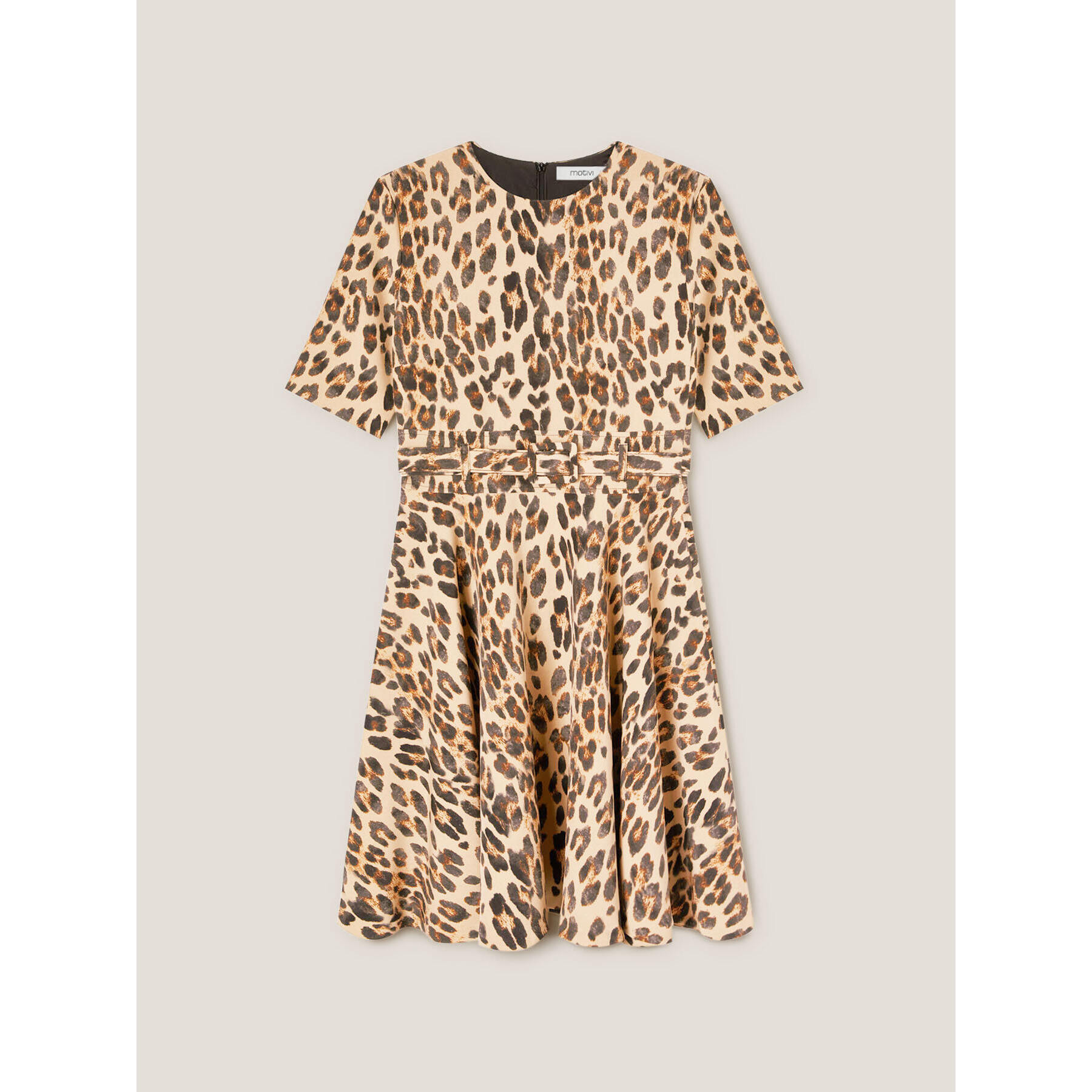 Motivi - Vestido corto con cinturón con estampado animalier - Beige