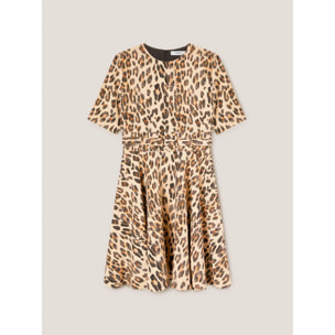 Motivi - Vestido corto con cinturón con estampado animalier - Beige