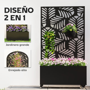 Jardinera Exterior Grande de Metal con Ruedas, Jardinera con Pantalla de Privacidad de Hojas de Monstera, Macetero con Enrejado para Plantas Trepadoras, Patio, Terraza, 90x30x160 cm, Negro