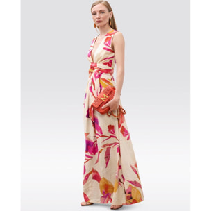 Abito con scollo a V e cintura regolabile con stampa floreale