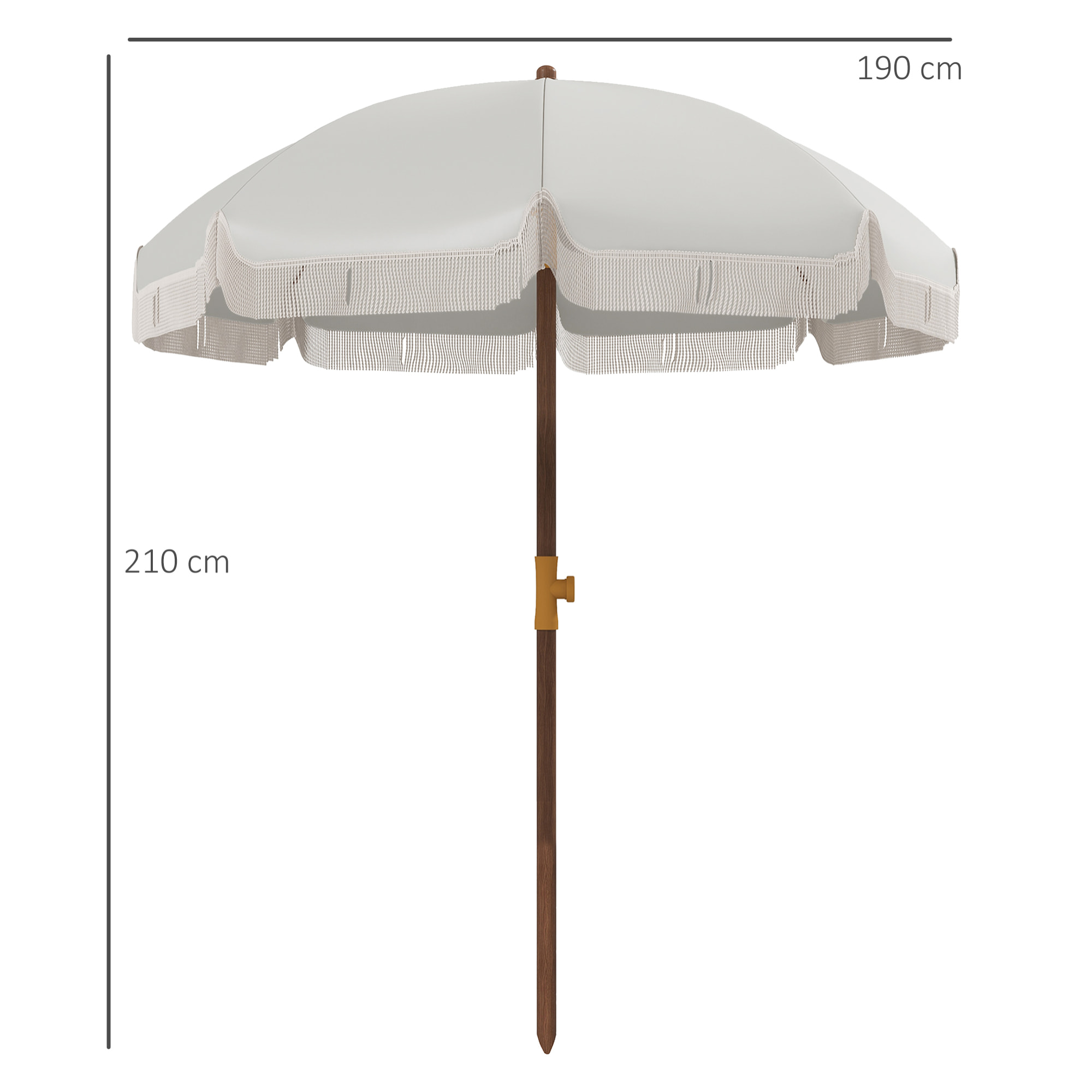 Outsunny Sombrilla de Playa Grande con Flecos Ø190 cm Sombrilla de Terraza Exterior con Protección UV40+ Antiviento Impermeable Mástil de Ø32 mm y Bolsa de Transporte Gris Claro