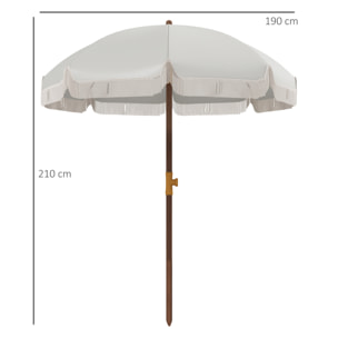 Outsunny Sombrilla de Playa Grande con Flecos Ø190 cm Sombrilla de Terraza Exterior con Protección UV40+ Antiviento Impermeable Mástil de Ø32 mm y Bolsa de Transporte Gris Claro