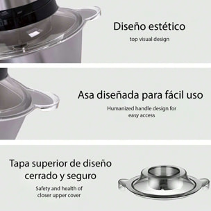 Picadora de carne eléctrica con 300W y recipiente de 2L. Diferentes funciones picado y corte con cuchillas de acero inoxidable.