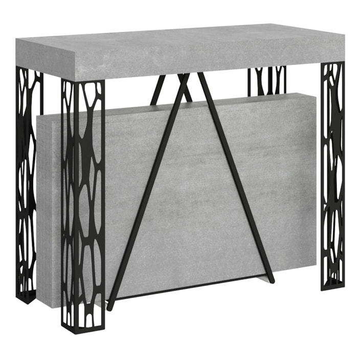 Consolle allungabile 90x40/300 cm Kerpa cemento telaio antracite