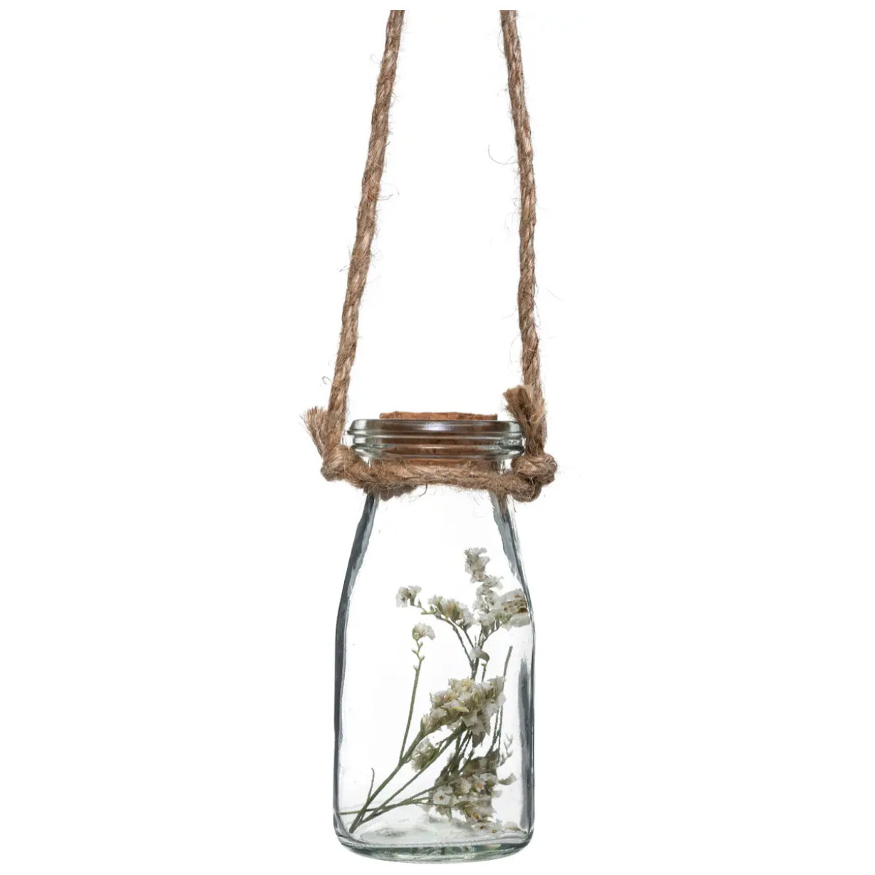 Suspension de 4 fleurs sechées pot verre H45cm