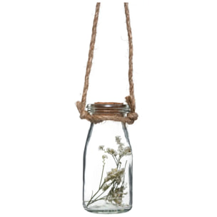 Suspension de 4 fleurs sechées pot verre H45cm