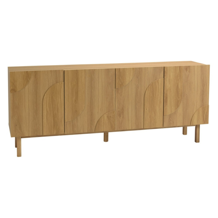 ETHAN - Buffet couleur naturelle 4 portes décor motif arrondi