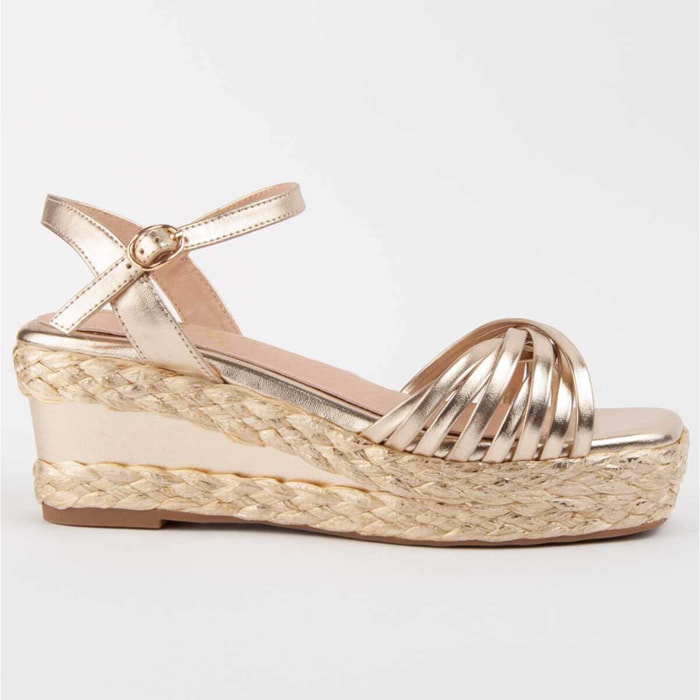 Sandalia De Cuña - Dorado - Altura: 7 Cm