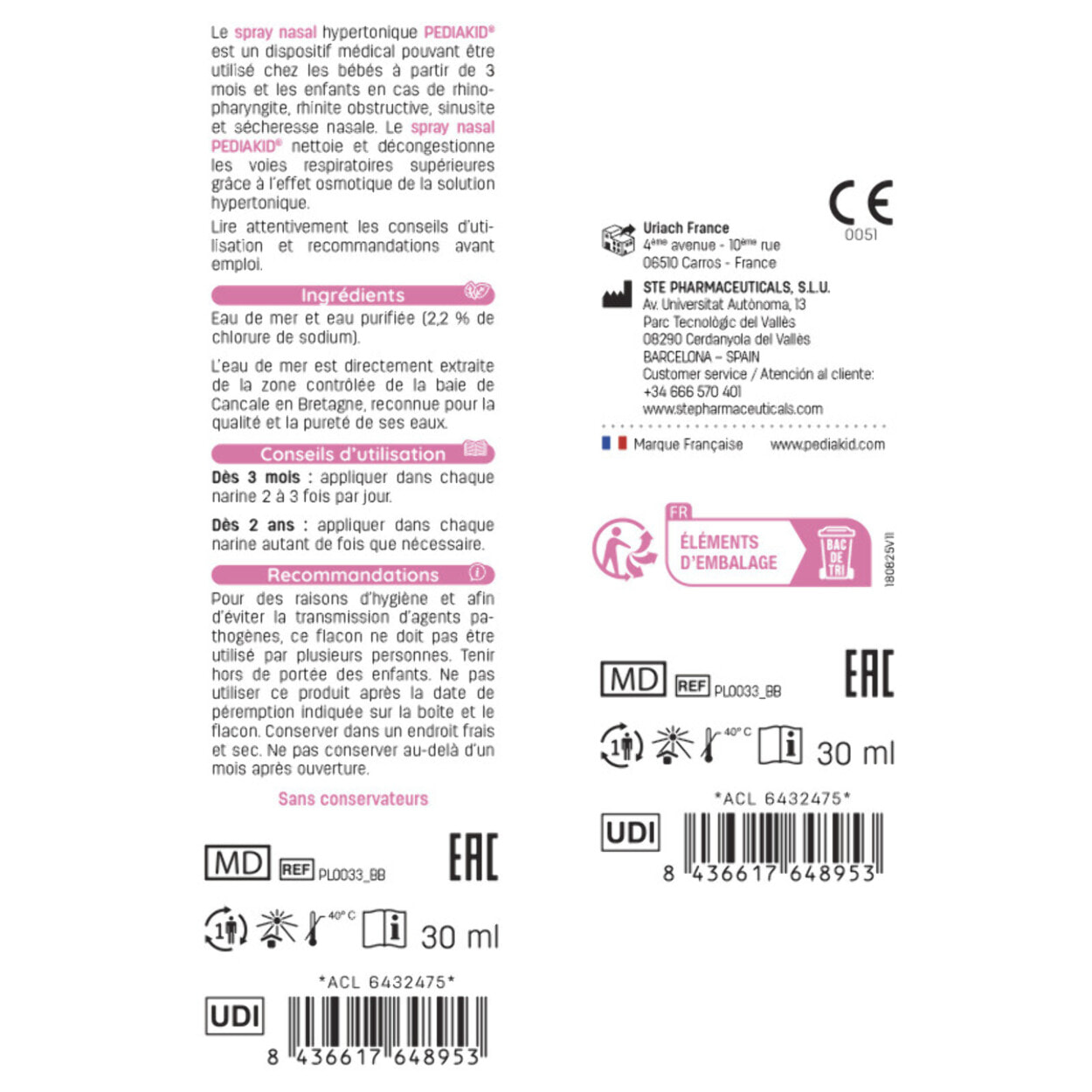 PEDIAKID - Spray Nasal - Solution saline naturelle - Décongestionne, Nettoie et Humidifie le Nez - Dès 1 an - Sans gaz propulseur - 20ml