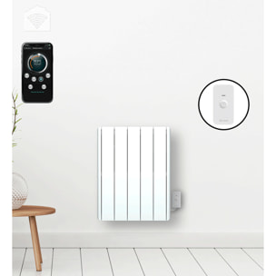 Radiateur électrique LCD fonte blanc 1000W Connecté