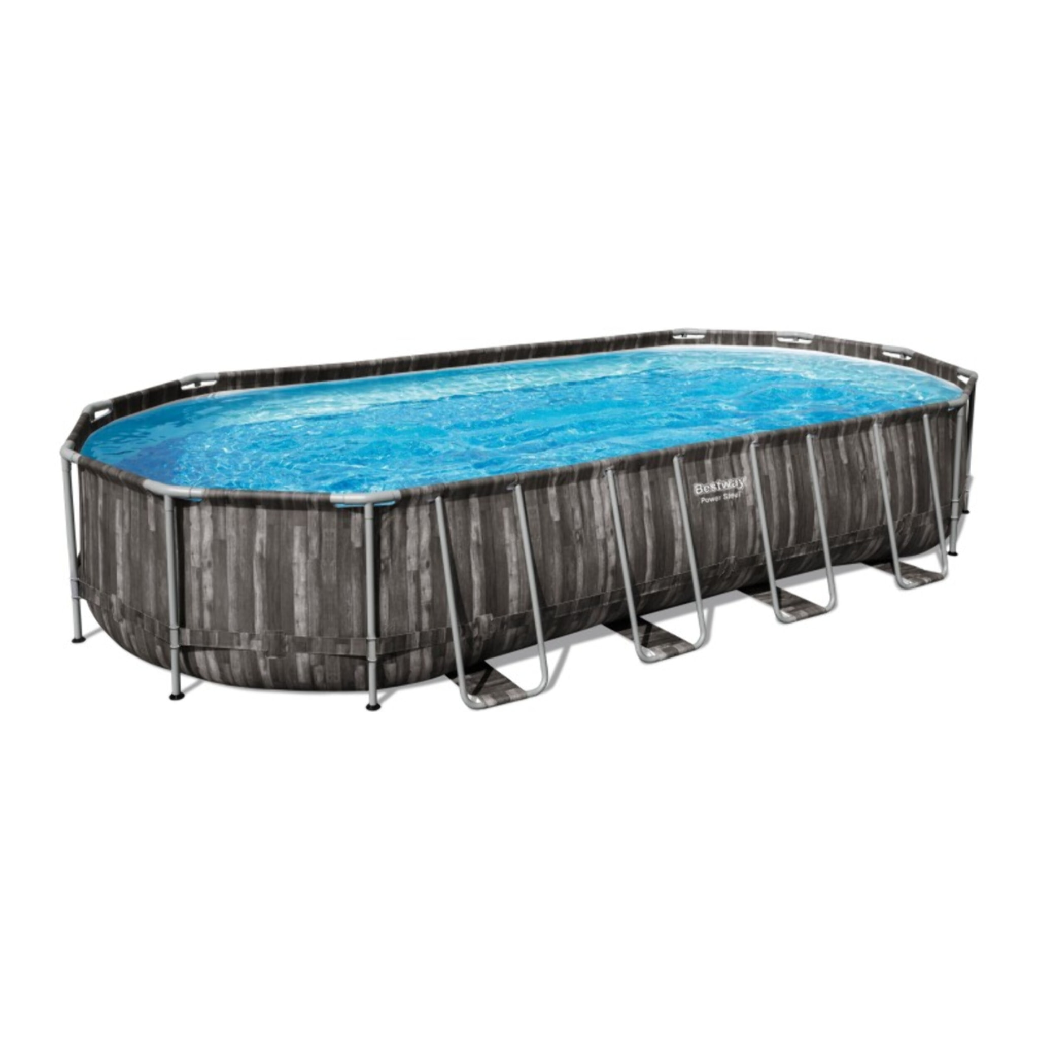 Bestway Piscine hors sol tubulaire ovale Bestway Power Steel 732 x 366 x 122 cm décor bois