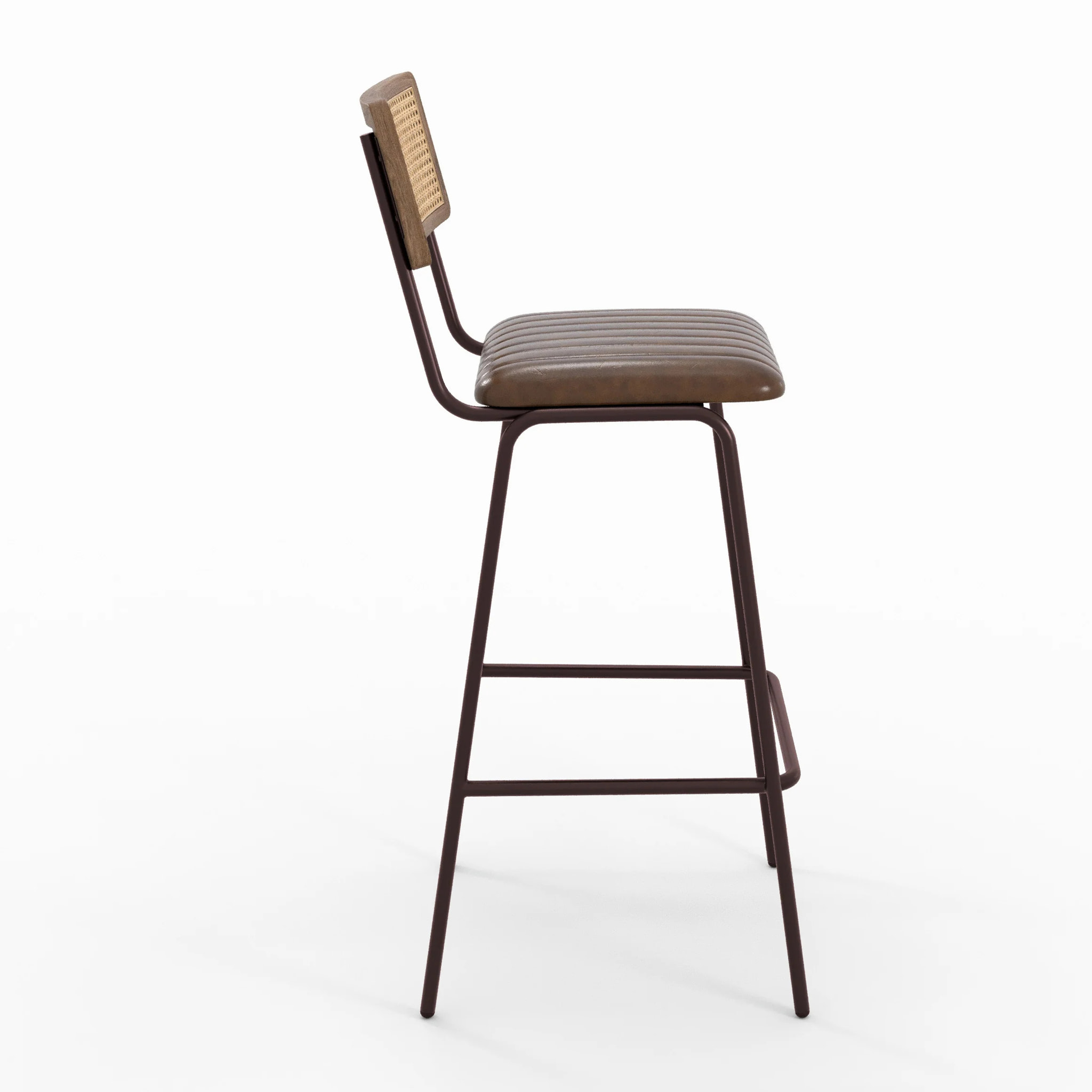 Lot de 2 chaises de bar 76 cm en cannage et cuir marron - Arsène