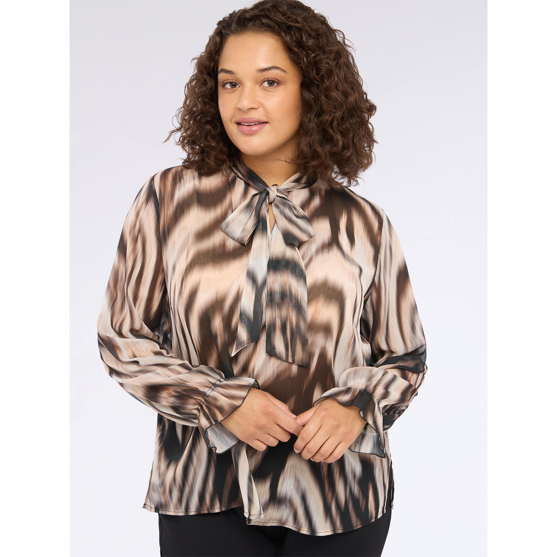 Fiorella Rubino - Blusa con estampado animal y lazo - Marrón