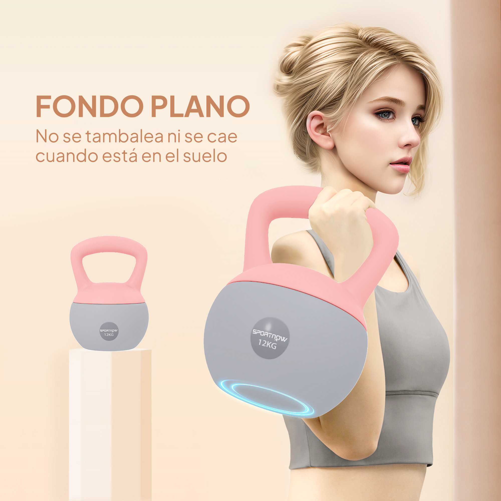Pesa Rusa 12 kg, Soft Kettlebell Relleno de Arena Metálica y Mango Antideslizante, para Entrenamiento Culturismo en Casa, Gimnasio, Rosa Palo y Gris