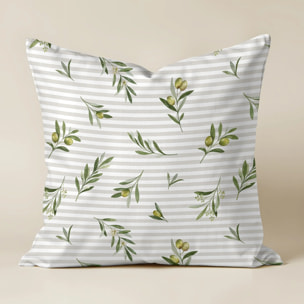 Housse de coussin Oliver - 100% coton - Beige et vert - 50x50 cm