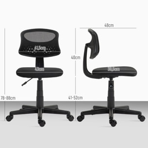 Silla de Oficina sin Brazos Silla de Escritorio Giratoria con Respaldo de Malla Transpirable Altura Ajustable Silla de Despacho Carga 120 kg Negro