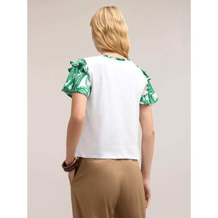 Motivi - T-shirt con maniche stampa paisley - Verde