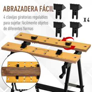 Mesa de Trabajo Plegable Banco de Trabajo con Abrazadera 2 Manivelas Como Caballete de Sierra Carpintero Hierro MDF Soporta 100 kg 60,5x62,5x78,5 cm Natural y Negro