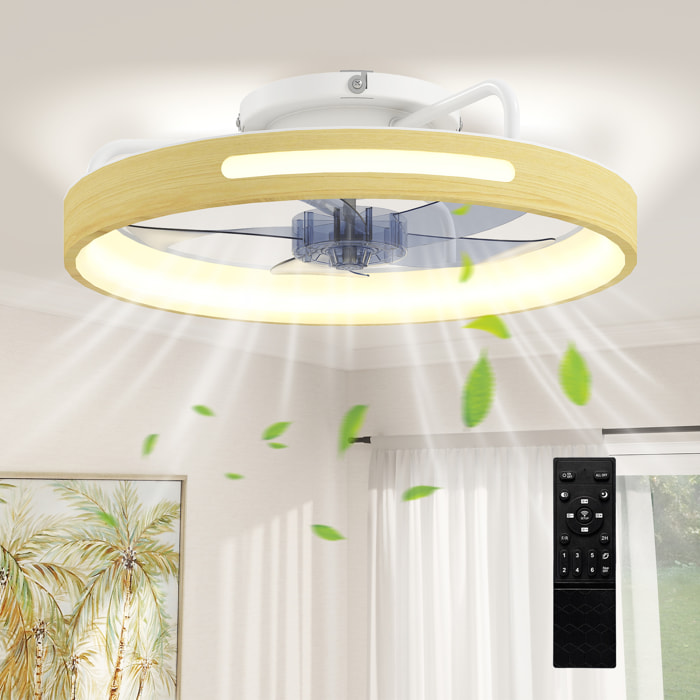 Ventilador de Techo con Luz LED 40 W, Motor DC Reversible, Lámpara Ventilador Techo Silenciosa, Mando a Distancia, 6 Velocidades, 3 Colores, Temporizador, para Salón, Ø49 cm, Natural