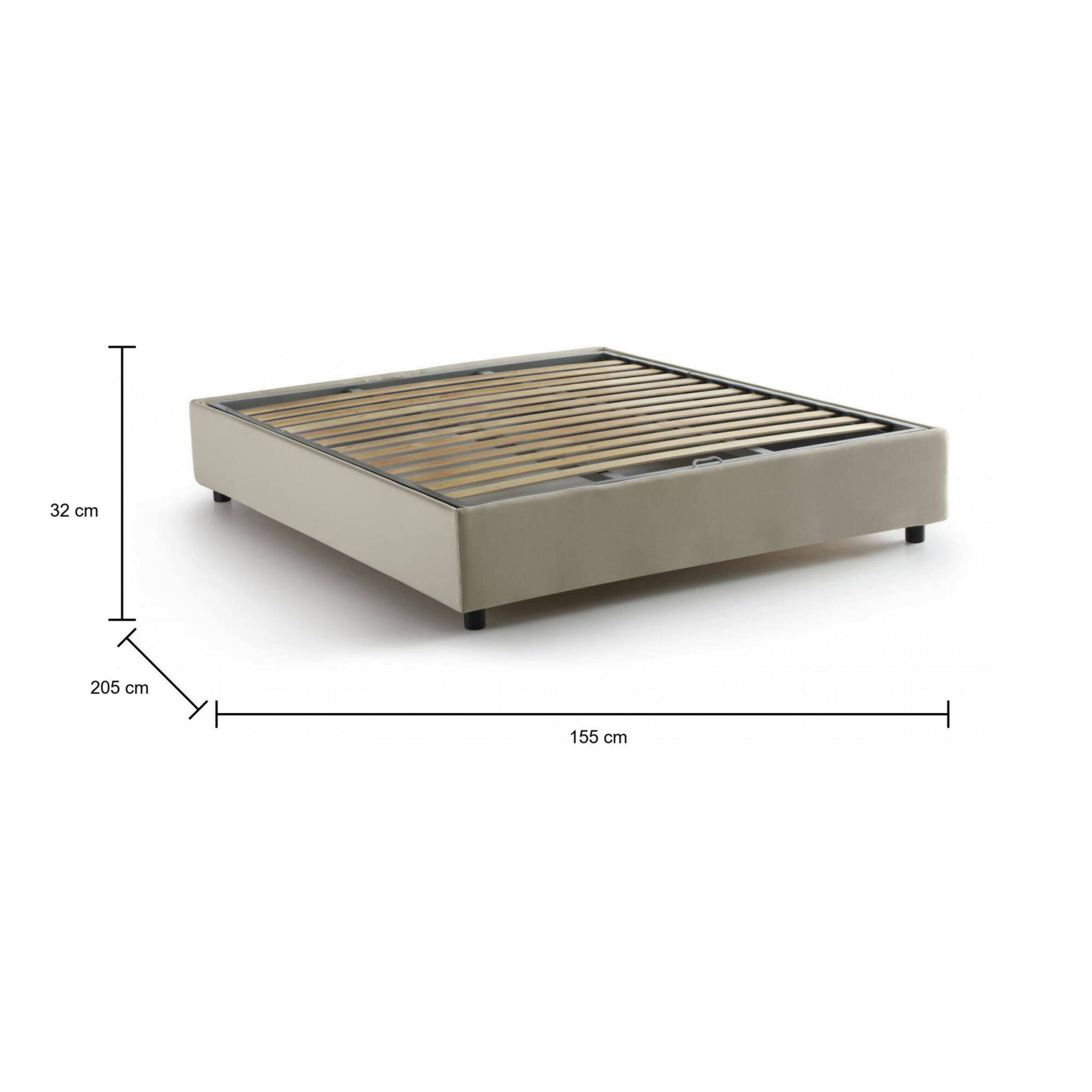 Letto alla francese Attilino, Letto contenitore in tessuto, Apertura frontale, adatto per materasso Cm 140x190, 100% Made in Italy, Beige