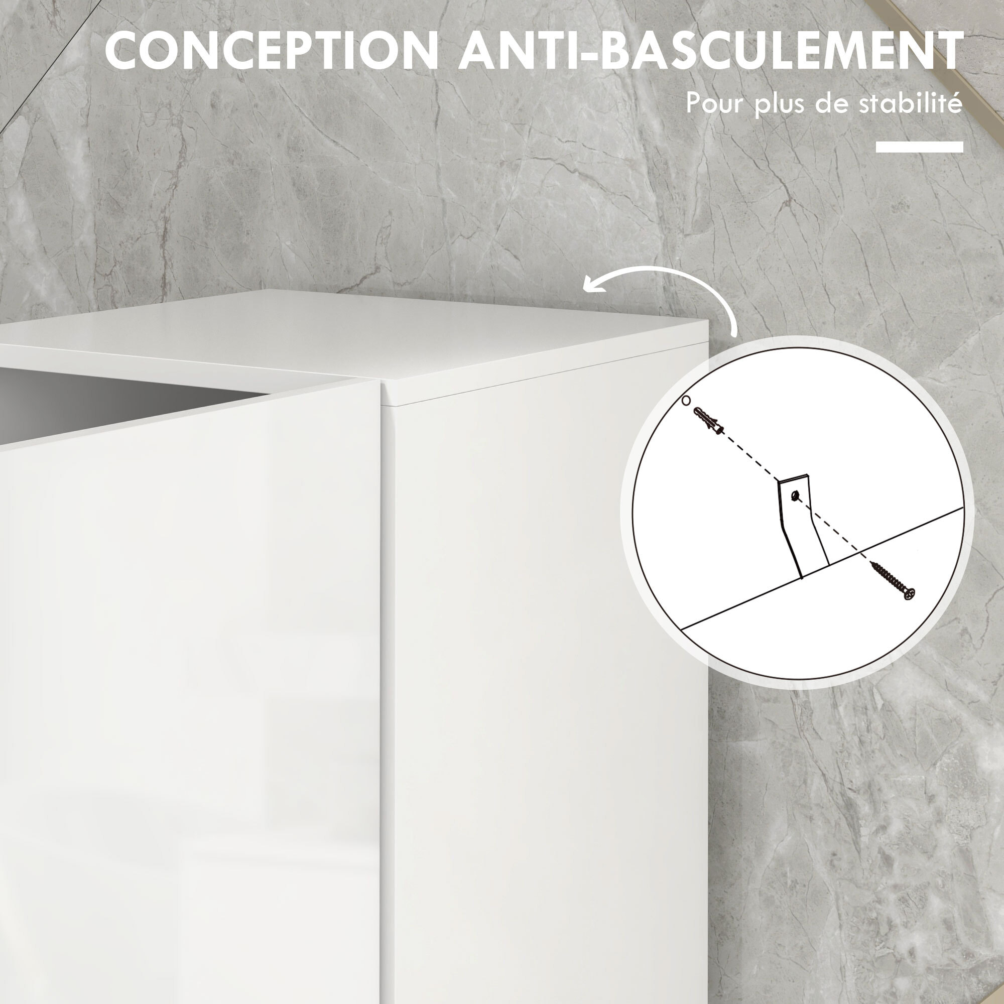 Meuble colonne rangement salle de bain style contemporain façade laquée 2 portes étagères 2 niches blanc