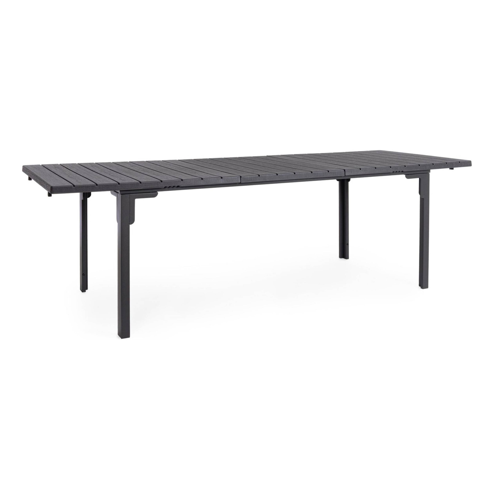 Tavolo allungabile da giardino VALENCIA antracite effetto legno, struttura in acciaio, 180×89,5–240×89,5 cm