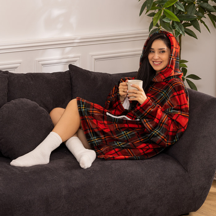 Plaid "Hoodie" 85x118cm rouge imprimé tartan