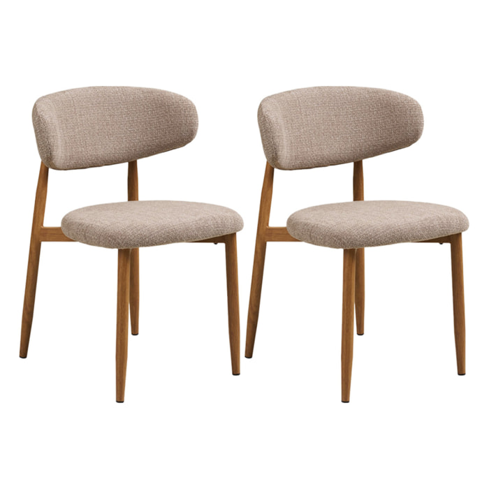 Eddie - lot de 2 chaises en tissu texturé - pieds en acier effet bois - Bois / Beige