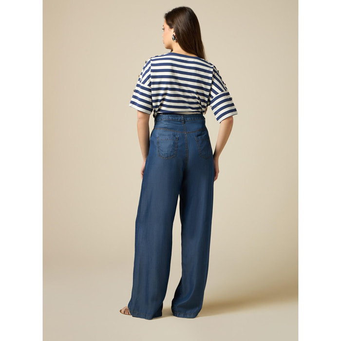 Oltre - Pantaloni wide leg in tencel - Blu