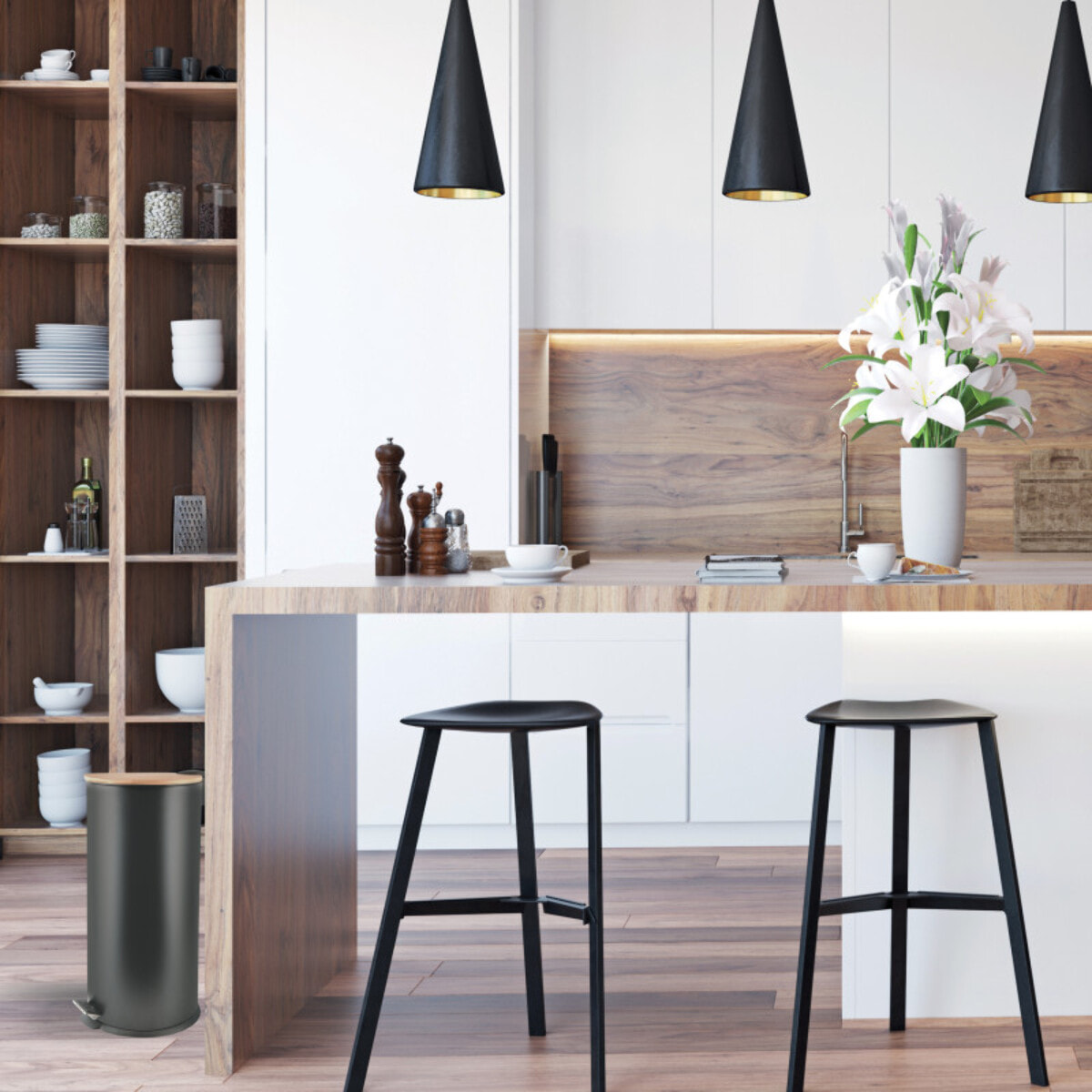 Poubelle Adonis noir matt 30L Spirella