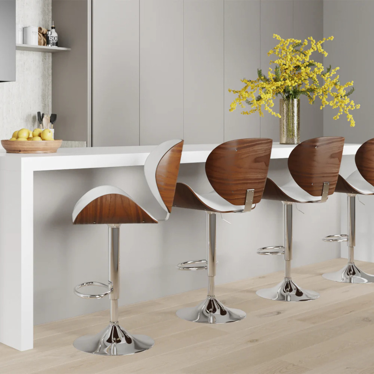 Chaise de bar réglable 63/84 cm en cuir synthétique blanc - Baudoin