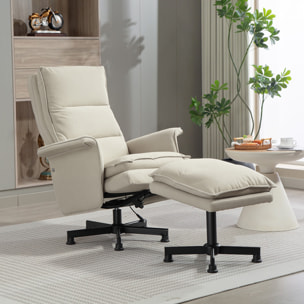 Fauteuil de massage avec repose-pied - style néo-rétro - châssis acier noir aspect lin beige