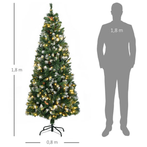 Sapin de Noël artificiel lumineux LED x 250 blanc chaud 30 pommes de pin H. 180 cm 703 branches vert effet neige