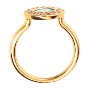 Anello Solitario Marquise Golden con Cubic Zirconia Azzurra
