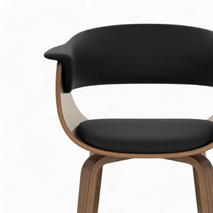 Table et chaises 8 personnes en cuir synthetique noir et bois - Piada