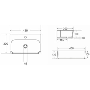 Lave-mains suspendu 43 x 30 cm - blanc - avec trou de robinetterie - sans trop-plein - Brevis SAT